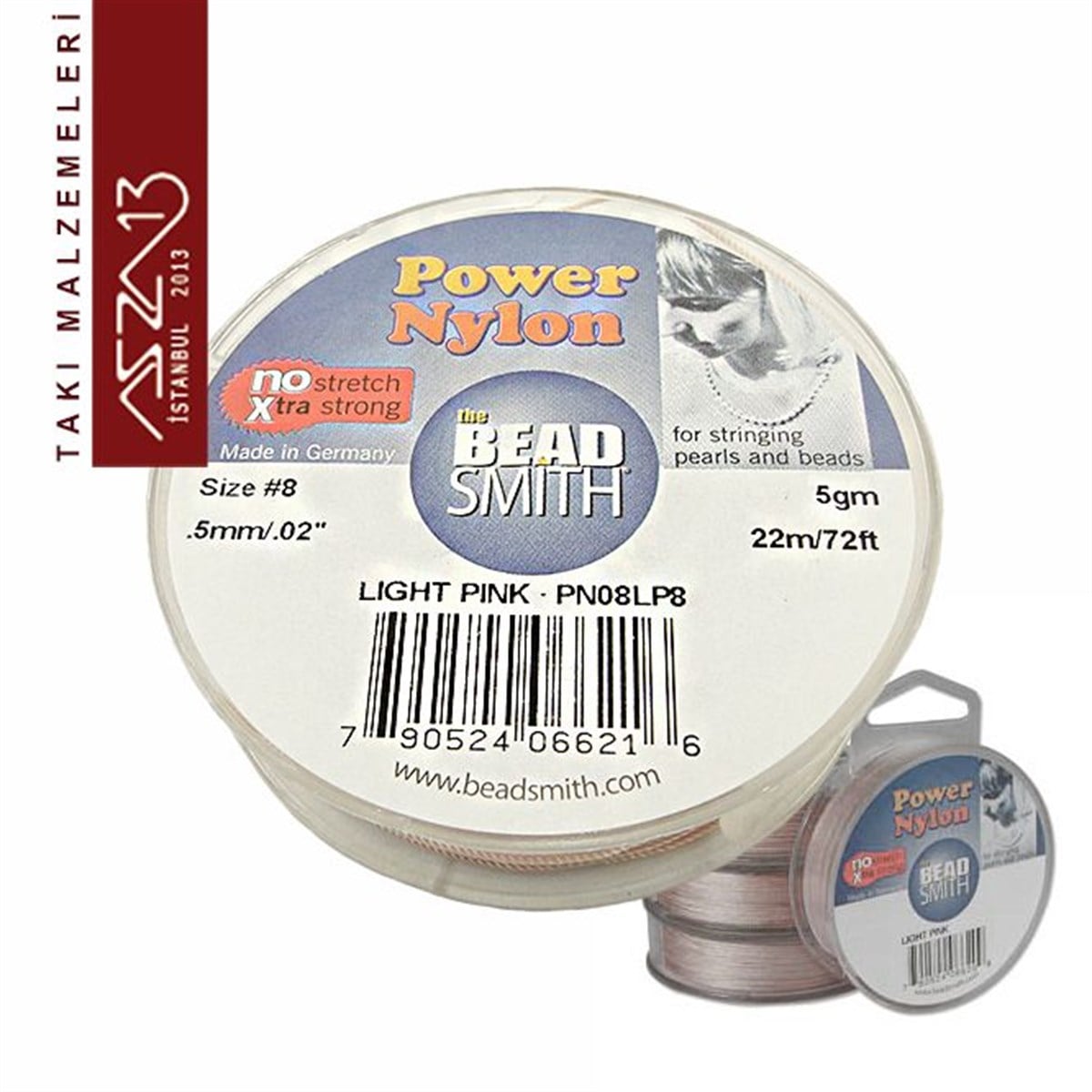 Power Naylon Fiber İplikTAKI MALZEMEBeadSmith0,5 mm Power Nylon Fiber İplik / Açık Pembe