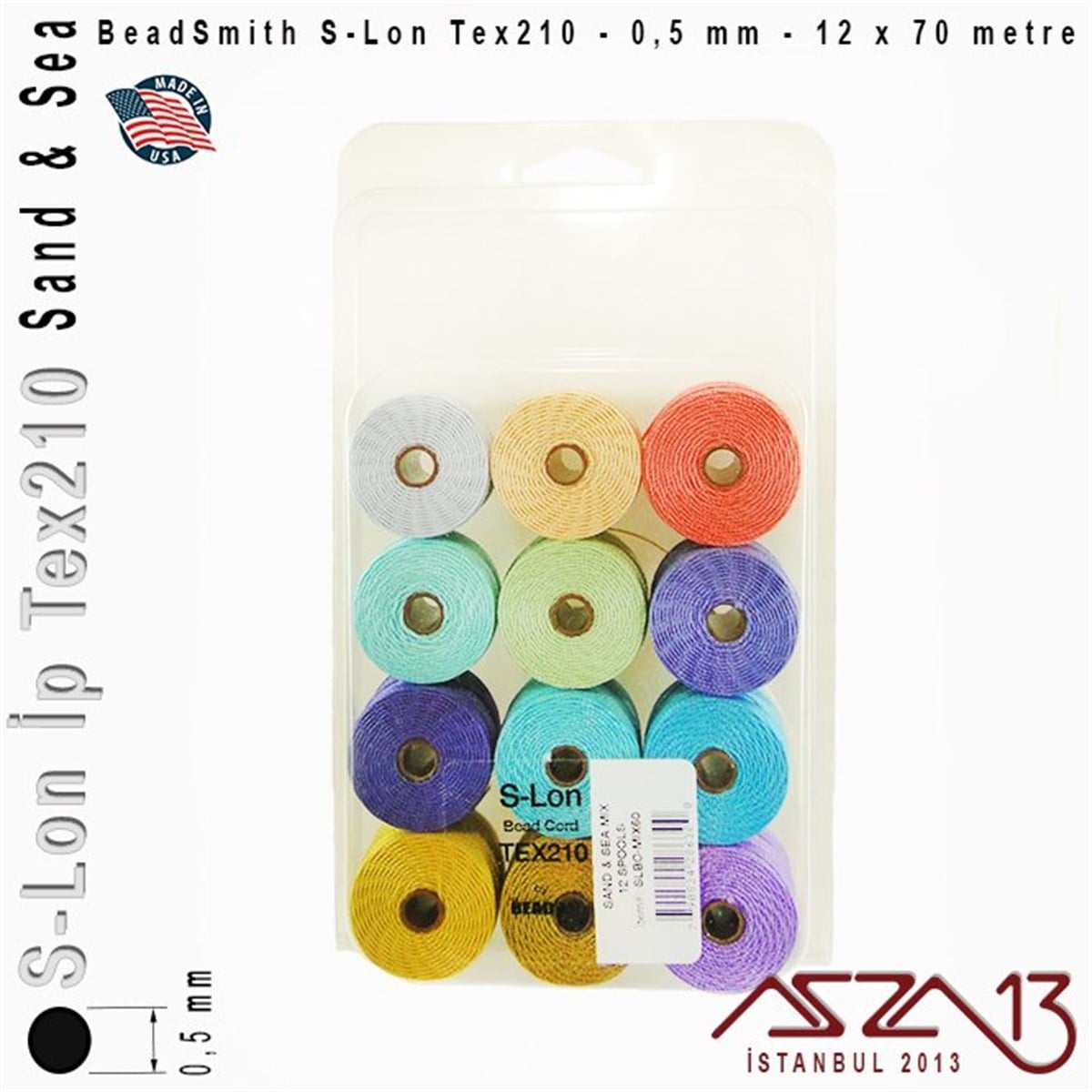 S-Lon Naylon Fiber İplikİp, Kordon, MisinaBeadSmithS-Lon Tex210 Bead Cord - Sand&Sea - Kum ve Deniz - 0,50 mm Kalınlıkta İp / 12'li Set 12x70 metre