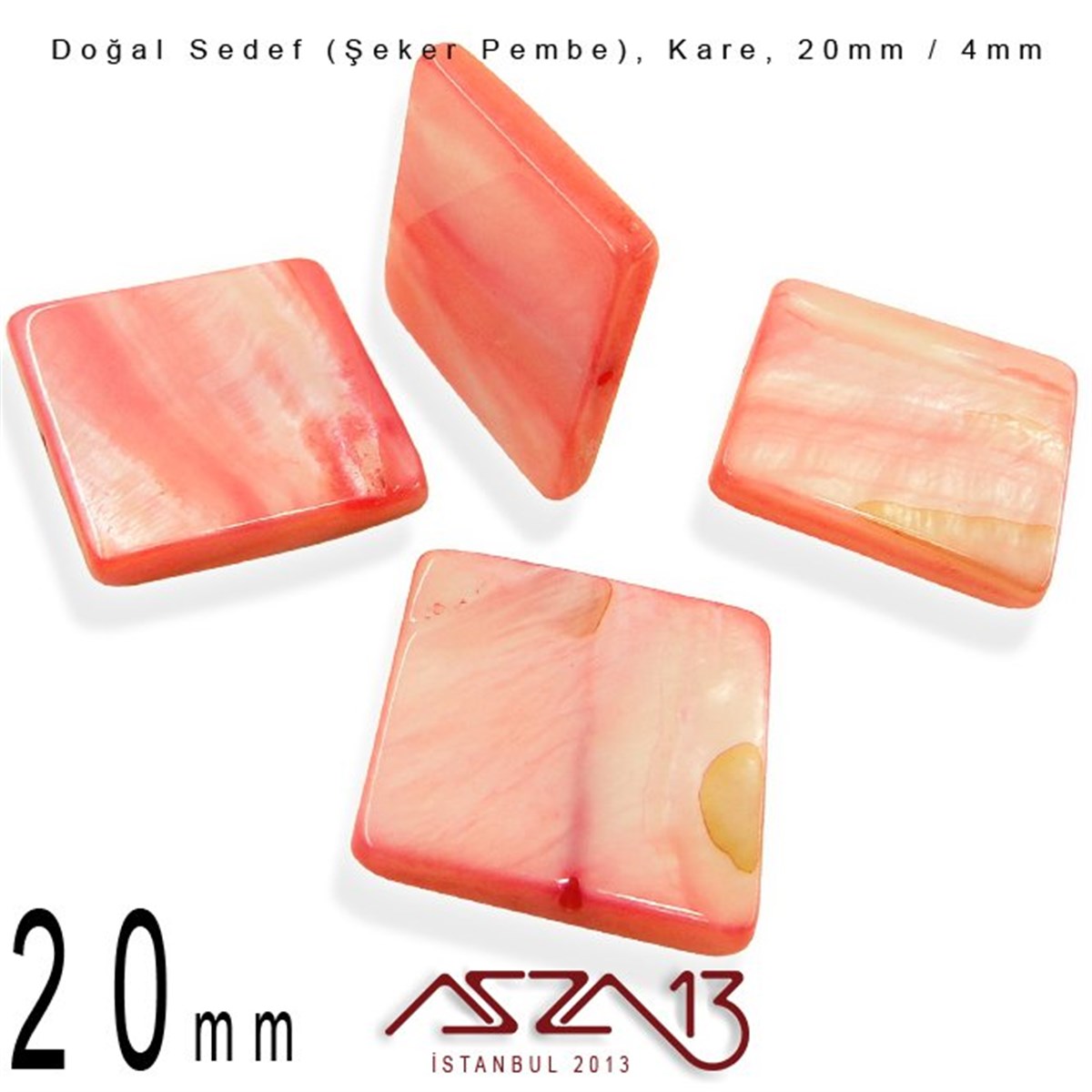 Sedef Taş ve BoncukBONCUK ve TAŞMarkasız20 mm Şeker Pembe, Doğal Sedef Kare Boncuk / Paket İçeriği 4 Adet