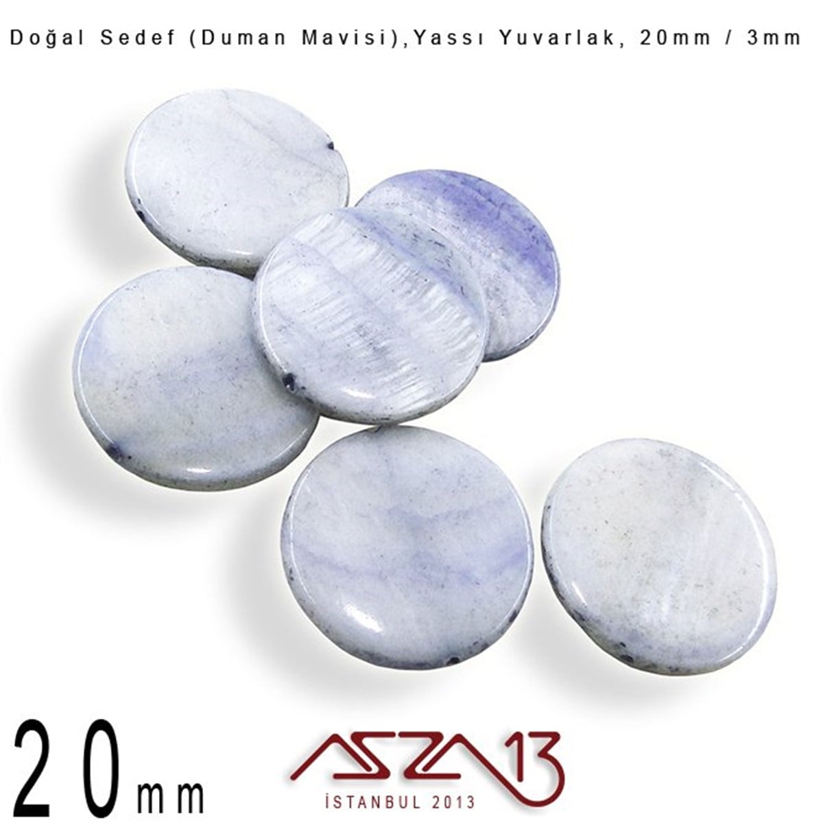 Sedef Taş ve BoncukBONCUK ve TAŞMarkasız20 mm Duman Mavisi, Doğal Sedef Yassı Yuvarlak Boncuk  / Paket İçeriği 6 Adet