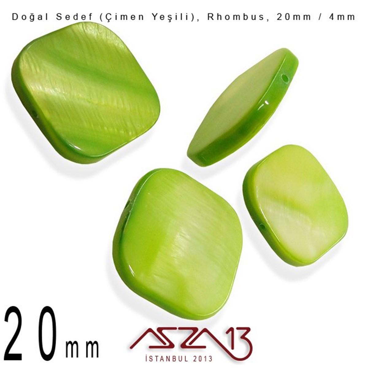Sedef Taş ve BoncukBONCUK ve TAŞMarkasız20 mm Çimen Yeşili, Doğal Sedef Rhombus Boncuk / Paket İçeriği 4 Adet