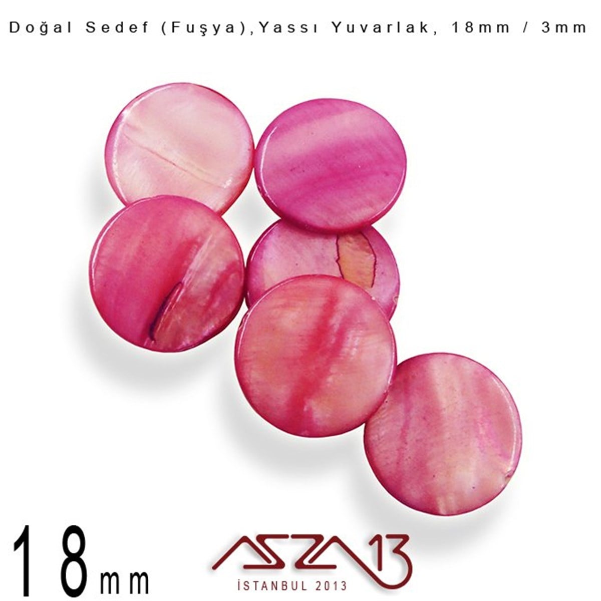Sedef Taş ve BoncukBONCUK ve TAŞMarkasız18 mm Fuşya, Doğal Sedef Yassı Yuvarlak Boncuk / Paket İçeriği 6 Adet