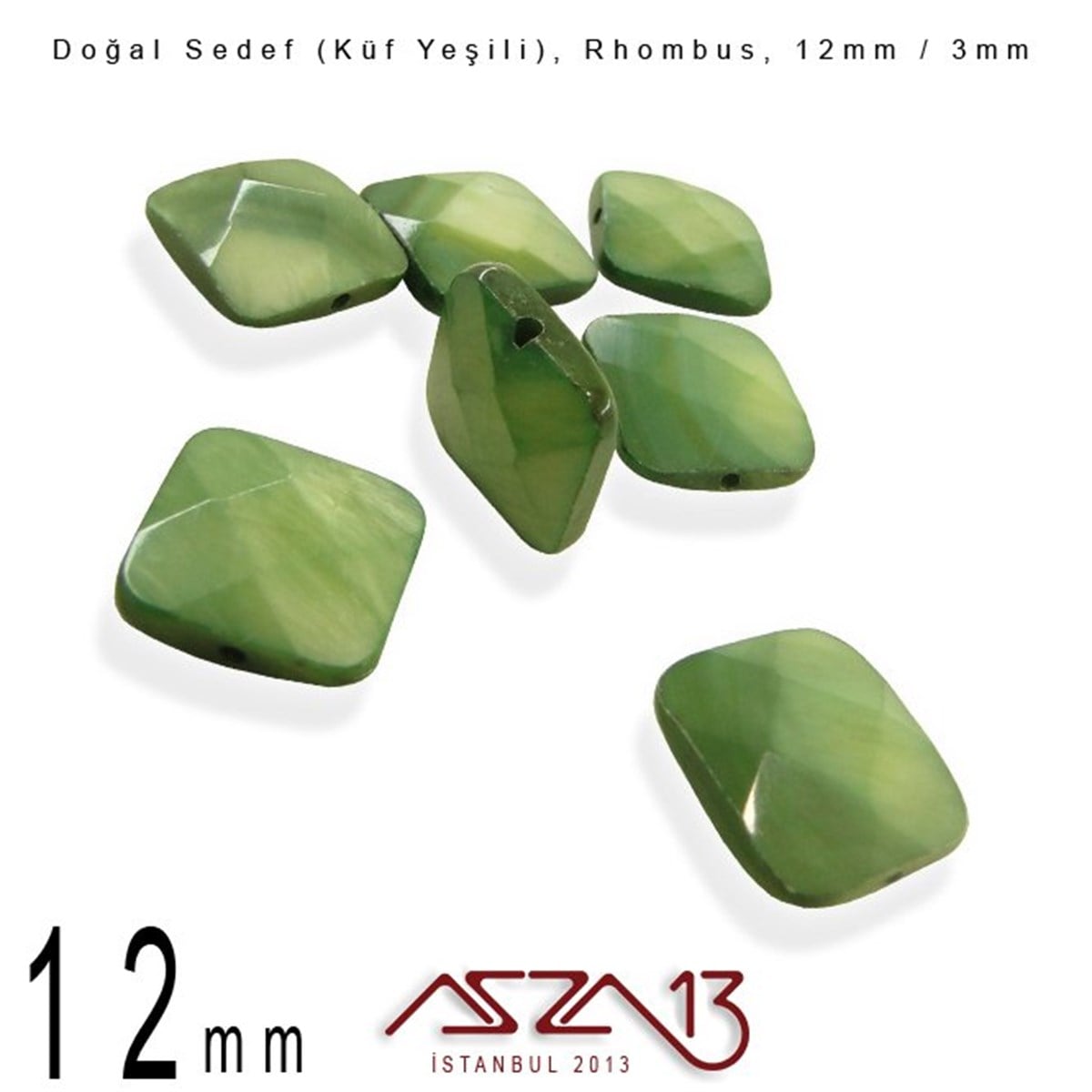 Sedef Taş ve BoncukBONCUK ve TAŞMarkasız12 mm Küf Yeşili, Doğal Sedef Rhombus Boncuk / Paket İçeriği 8 Adet