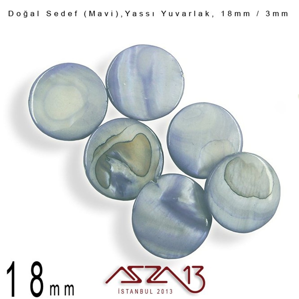 Sedef Taş ve BoncukBONCUK ve TAŞMarkasız18 mm Mavi, Doğal Sedef Yassı Yuvarlak Boncuk / Paket İçeriği 6 Adet