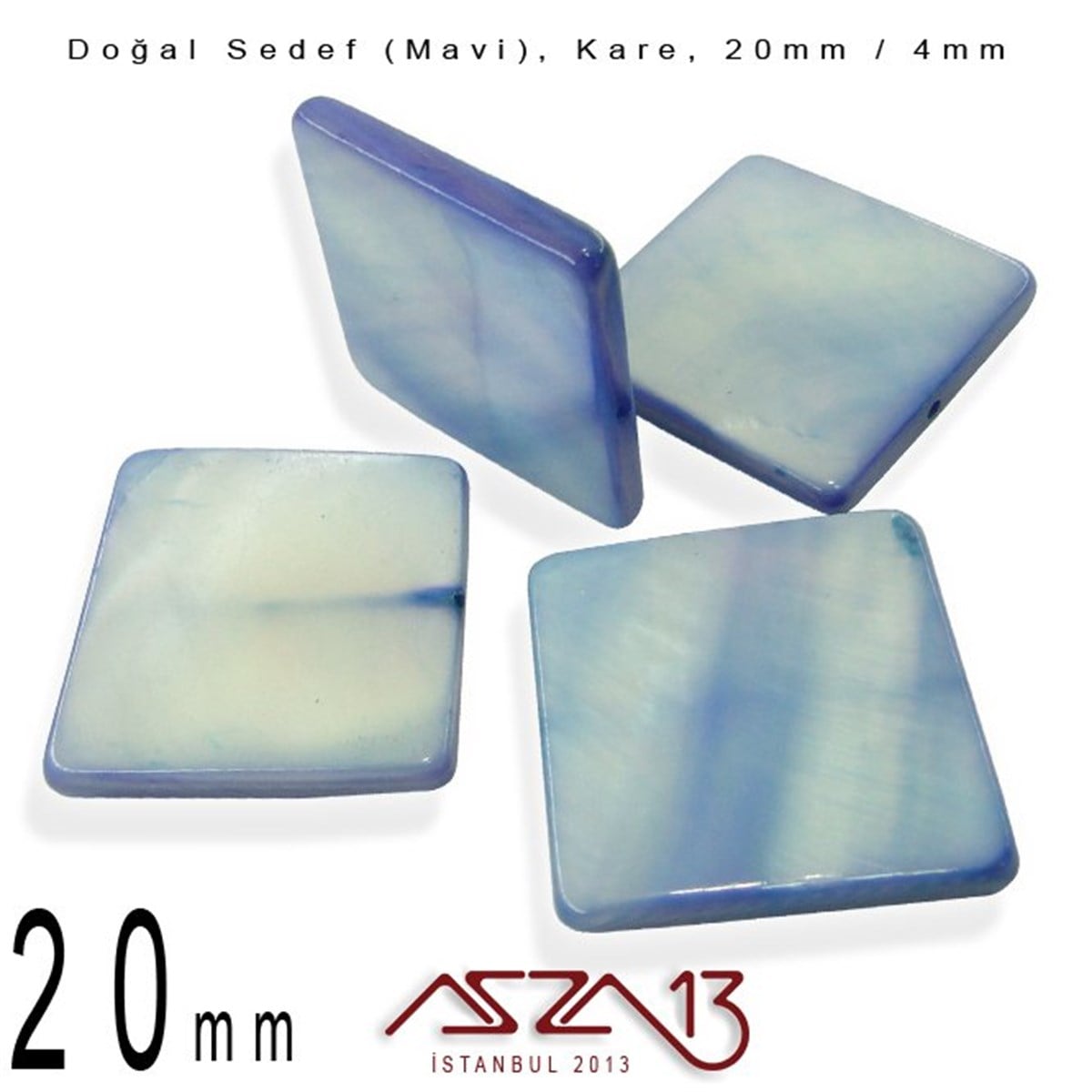 Sedef Taş ve BoncukBONCUK ve TAŞMarkasız20 mm Mavi, Doğal Sedef Kare Boncuk / Paket İçeriği 4 Adet