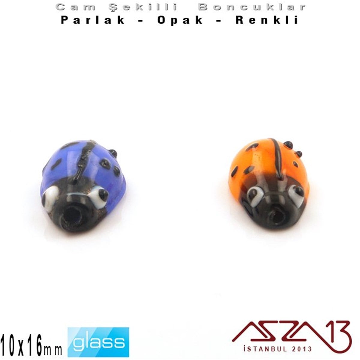 Şekilli Cam BoncuklarBONCUK ve TAŞMarkasız10x16 mm - Parlak ve Opak - Cam - Turuncu ve Lacivert - Uğur Böceği Boncuk / 1 Adet