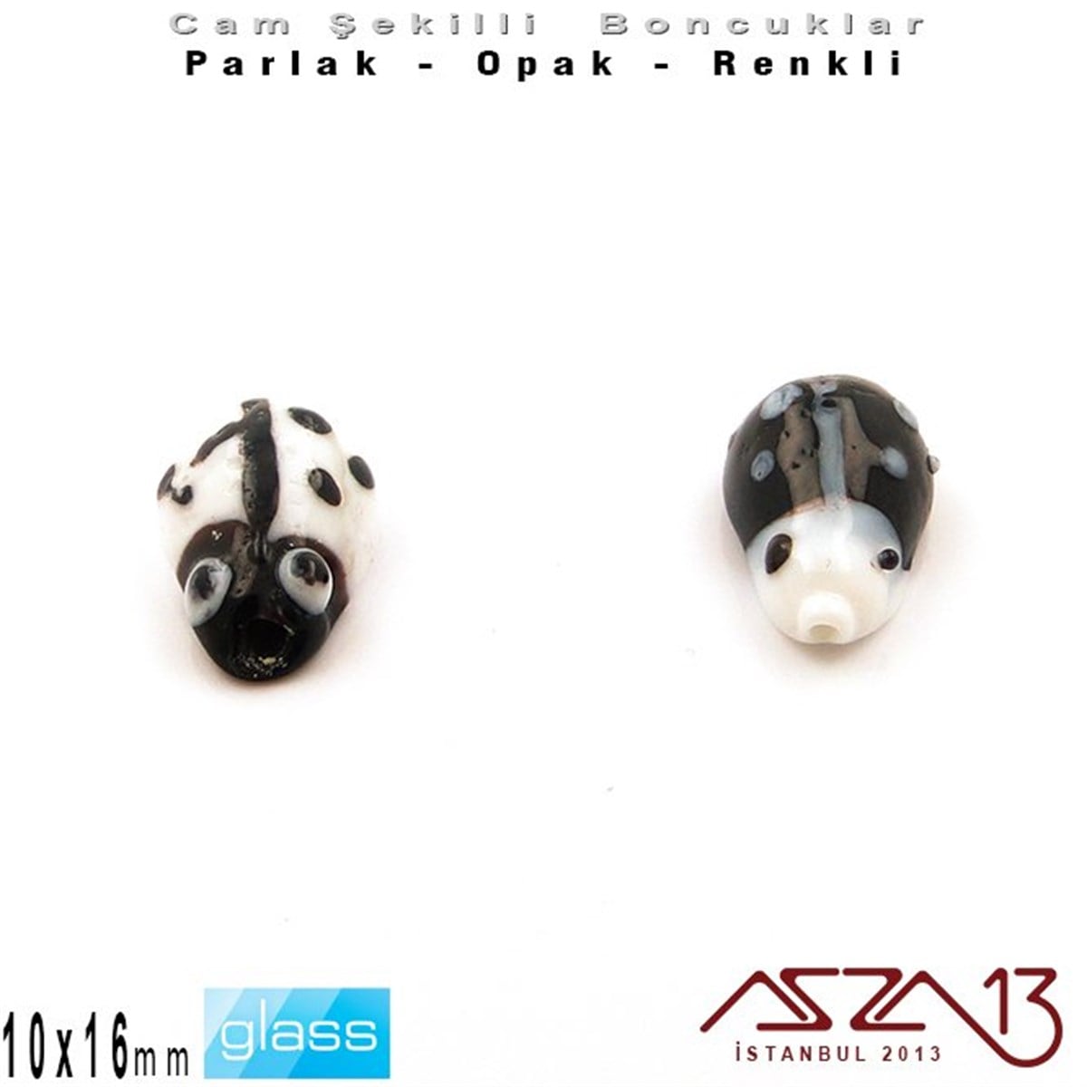 Şekilli Cam BoncuklarBONCUK ve TAŞMarkasız10x16 mm - Parlak ve Opak - Cam - Siyah ve Beyaz - Uğur Böceği Boncuk / 1 Adet