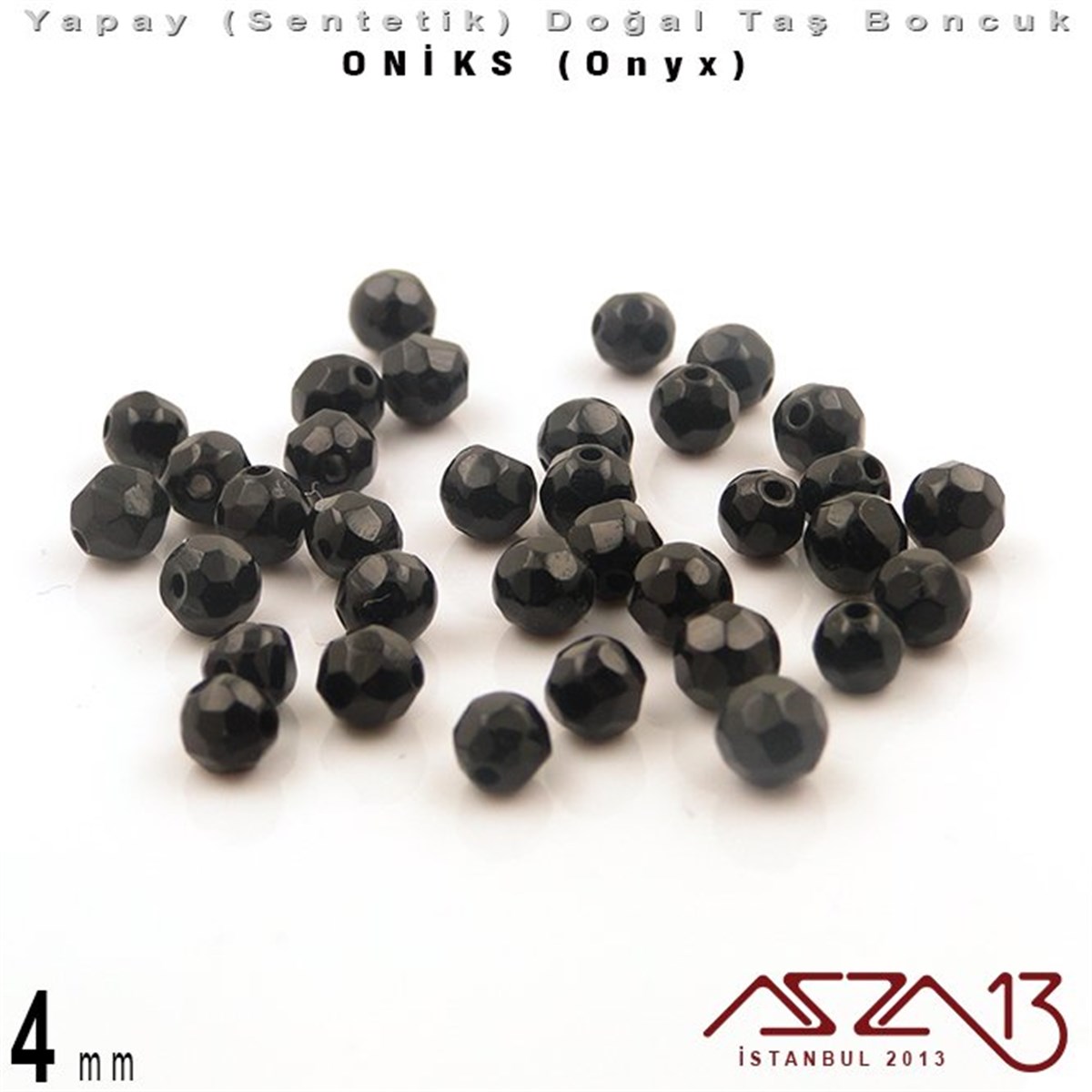 Sentetik Doğal Taş BoncuklarBONCUK ve TAŞMarkasız4 mm - Sentetik - Yuvarlak - Geodezik Yüzey - Oniks (Onyx) / 34 Adet