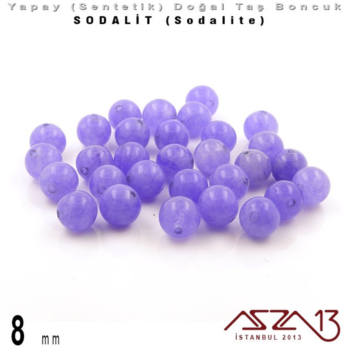 Sentetik Doğal Taş BoncuklarBONCUK ve TAŞMarkasız8 mm - Sentetik - Yuvarlak - Düz Yüzey - Sodalit (Sodalite) / 30 Adet