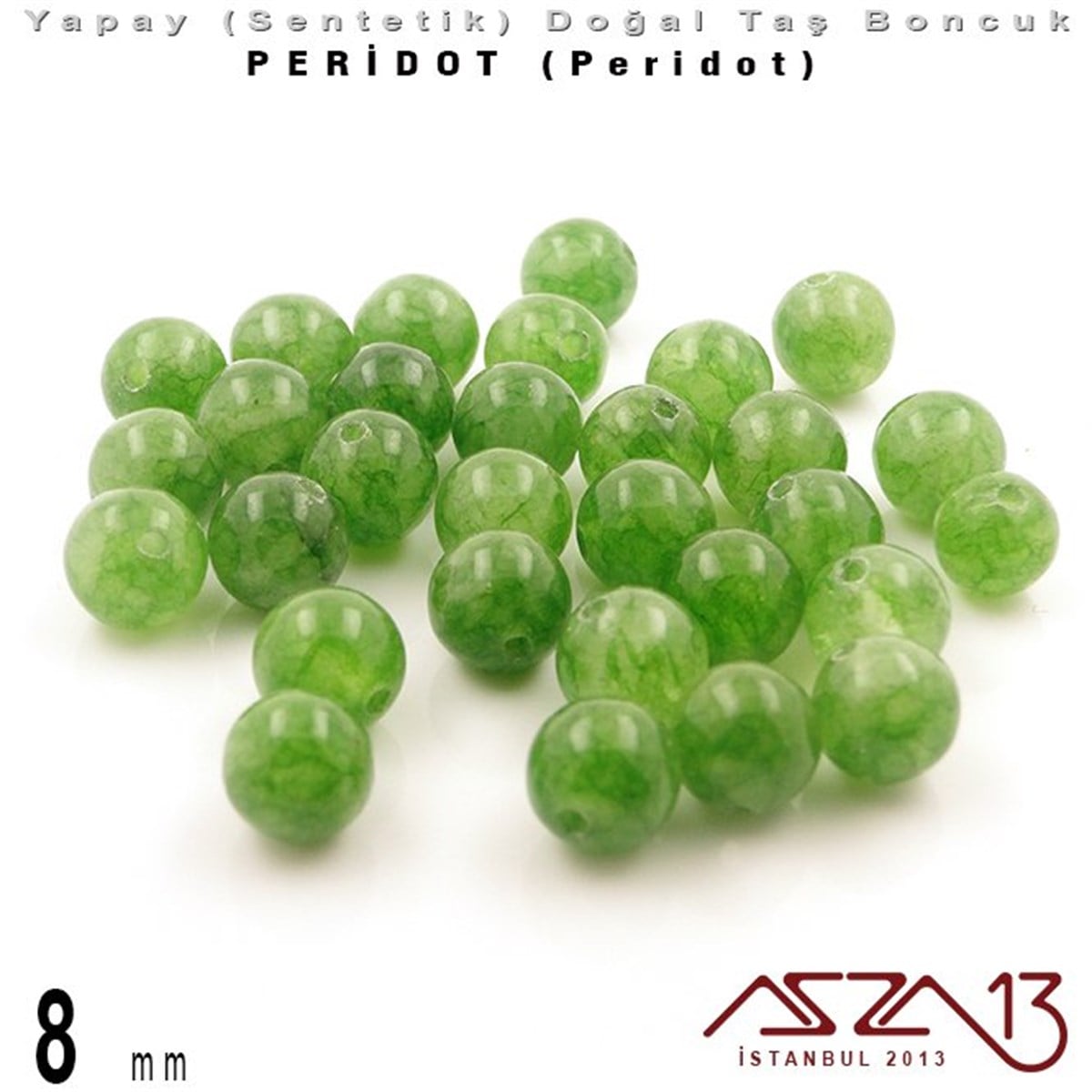 Sentetik Doğal Taş BoncuklarBONCUK ve TAŞMarkasız8 mm - Sentetik - Yuvarlak - Düz Yüzey - Peridot (Peridot) / 30 Adet