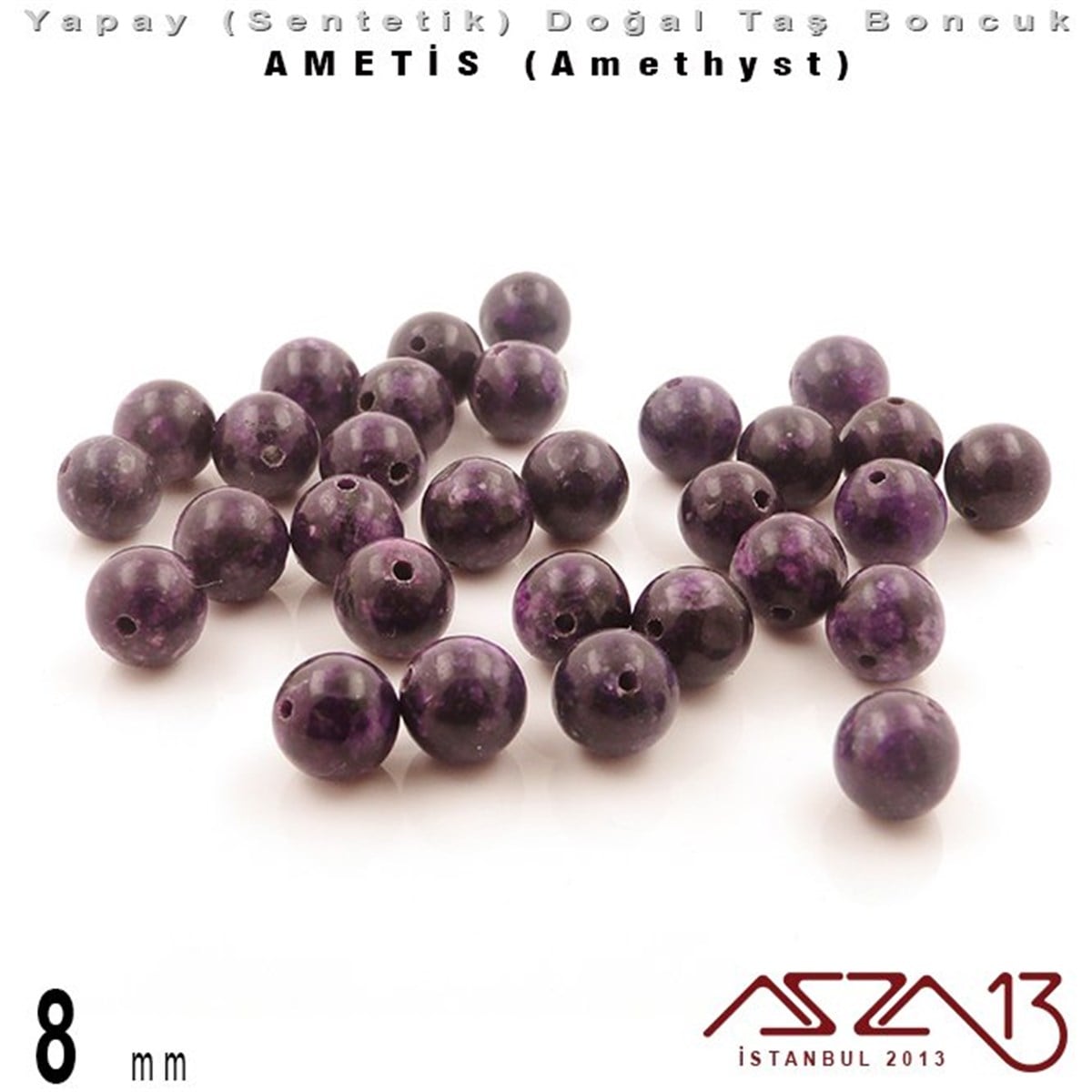 Sentetik Doğal Taş BoncuklarBONCUK ve TAŞMarkasız8 mm - Sentetik - Yuvarlak - Düz Yüzey - Ametis (Amethyst) / 30 Adet