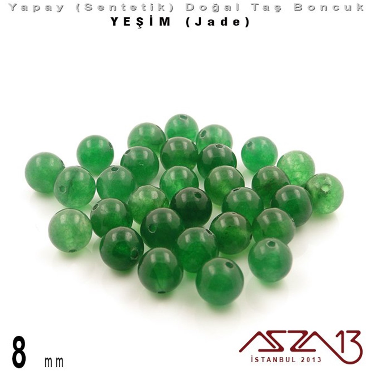 Sentetik Doğal Taş BoncuklarBONCUK ve TAŞMarkasız8 mm - Sentetik - Yuvarlak - Düz Yüzey - Yeşim (Jade) / 30 Adet