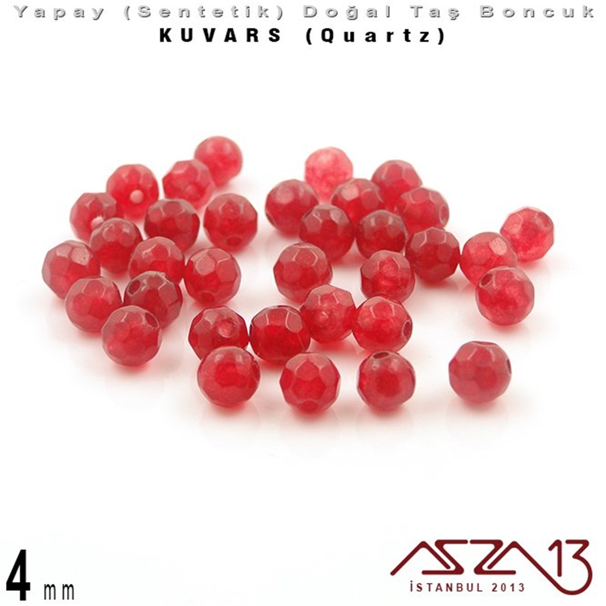 Sentetik Doğal Taş BoncuklarBONCUK ve TAŞMarkasız4 mm - Sentetik - Yuvarlak - Geodezik Yüzey - Kırmızı Kuvars (Red Quartz) / 34 Adet