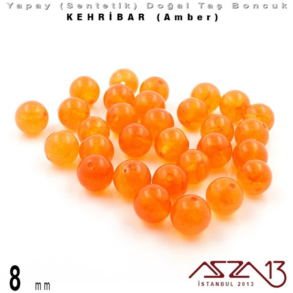 Sentetik Doğal Taş BoncuklarBONCUK ve TAŞMarkasız8 mm - Sentetik - Yuvarlak - Düz Yüzey - Kehribar (Amber) / 30 Adet