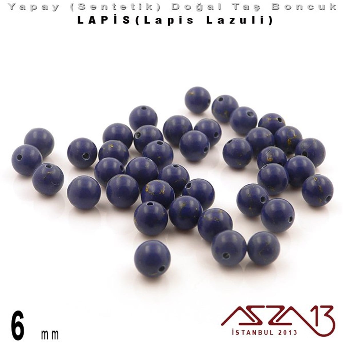 Sentetik Doğal Taş BoncuklarBONCUK ve TAŞMarkasız6 mm - Sentetik - Yuvarlak - Düz Yüzey - Lapis (Lapis Lazuli) / 40 Adet