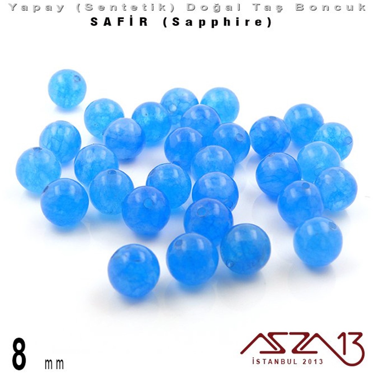 Sentetik Doğal Taş BoncuklarBONCUK ve TAŞMarkasız8 mm - Sentetik - Yuvarlak - Düz Yüzey - Açık Safir (Light Sapphire) / 30 Adet