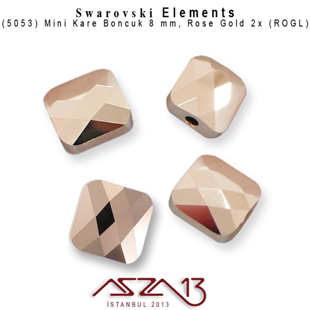 Swarovski Elements Bead, Kristal BoncukSWAROVSKI®  ELEMENTSSwarovski5053 001ROGL2 (Crystal Rose Gold 2x) Mini Square Bead (Mini Kare Boncuk) 8 mm / 4 Adet
