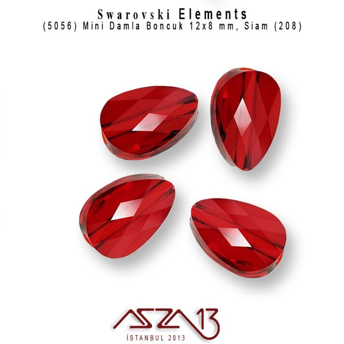Swarovski Elements Bead, Kristal BoncukSWAROVSKI®  ELEMENTSSwarovski5056 208 (Siam) Mini Drop Bead (Mini Damla Boncuk) 12x8 mm / 4 Adet
