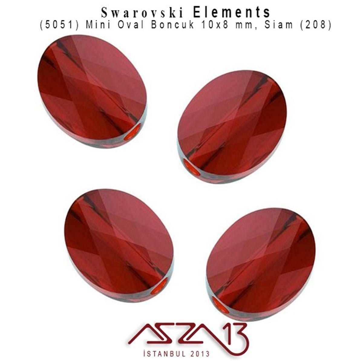 Swarovski Elements Bead, Kristal BoncukSWAROVSKI®  ELEMENTSSwarovski5051 208 (Crystal Siam) Mini Oval Bead (Mini Oval Boncuk) 10x8 mm / 4 Adet