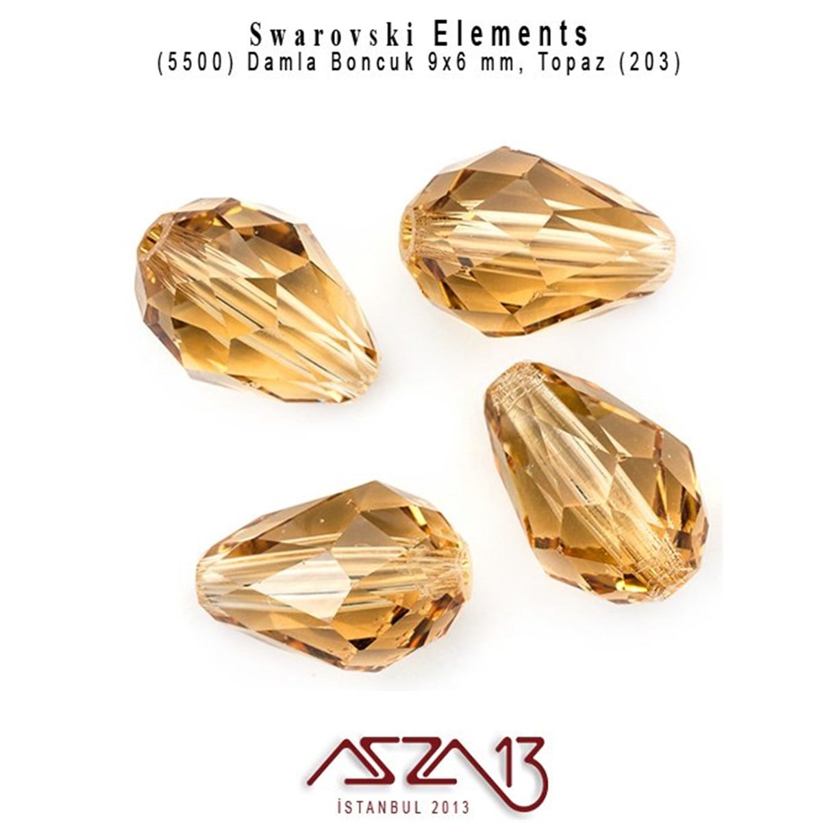 Swarovski Elements Bead, Kristal BoncukSWAROVSKI®  ELEMENTSSwarovski5500 203 (Topaz) Bead (Damla Boncuk) 9x6 mm / 6 Adet