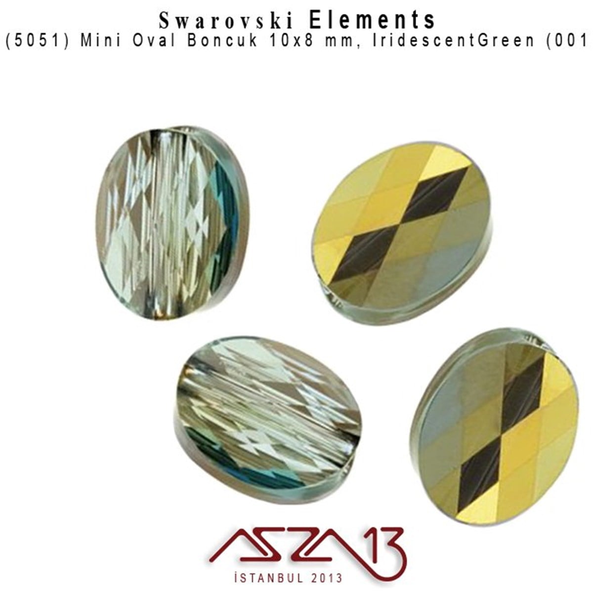 Swarovski Elements Bead, Kristal BoncukSWAROVSKI®  ELEMENTSSwarovski5051 001 IRIG (Crystal Iridescent Green) Mini Oval Bead (Mini Oval Boncuk) 10x8 mm / 4 Adet