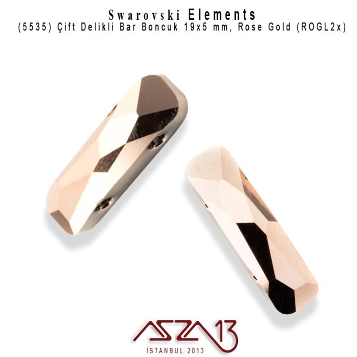 Swarovski Elements Bead, Kristal BoncukSWAROVSKI®  ELEMENTSSwarovski5535 001 ROGL2 (Rose Gold 2x) Column Bead (Çift Delikli Bar Boncuk) 19x5 mm / 2 Adet