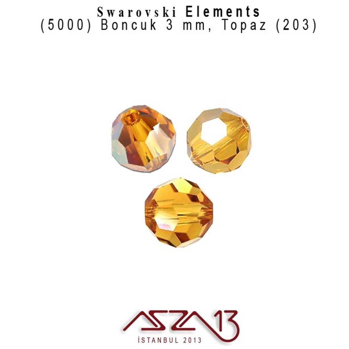 Swarovski Elements Bead, Kristal BoncukSWAROVSKI®  ELEMENTSSwarovski5000 203 (Topaz) Bead (Topaz Renk Boncuk) 3 mm / 72 Adet