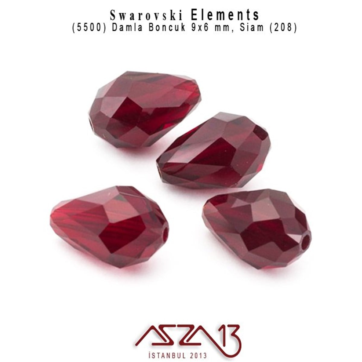 Swarovski Elements Bead, Kristal BoncukSWAROVSKI®  ELEMENTSSwarovski5500 208 (Siam) Bead (Damla Boncuk) 9x6 mm / 6 Adet