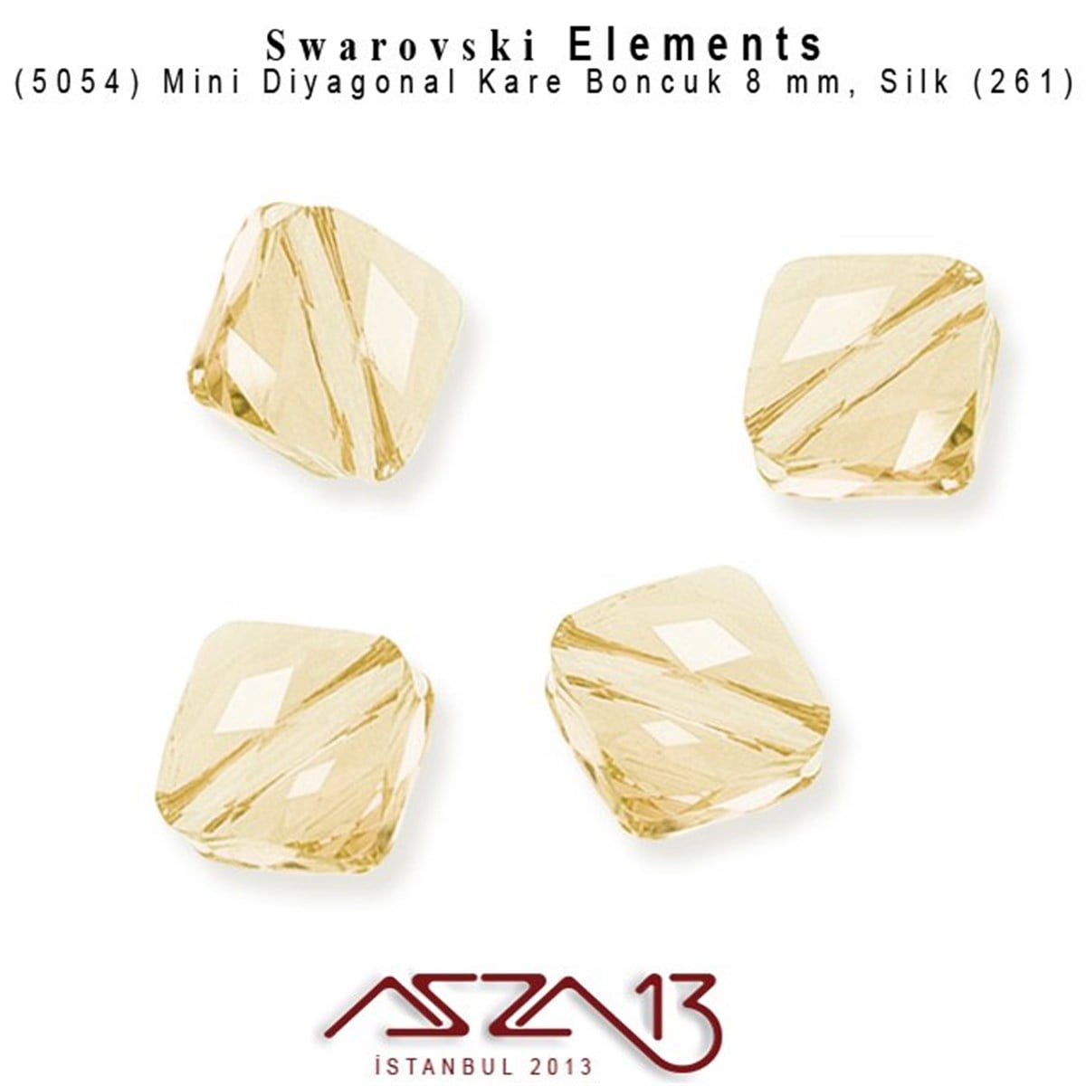 Swarovski Elements Bead, Kristal BoncukSWAROVSKI®  ELEMENTSSwarovski5054 261 (Silk) Mini Rhombus Bead (Mini Kare Diyagonal Boncuk) 8 mm / 4 Adet