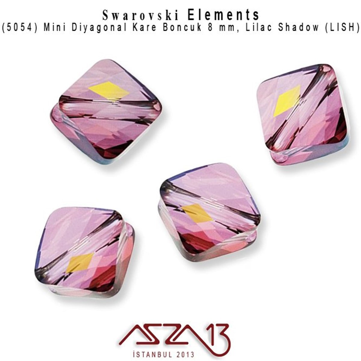 Swarovski Elements Bead, Kristal BoncukSWAROVSKI®  ELEMENTSSwarovski5054 001 LISH (Crystal Lilac Shadow) Mini Rhombus Bead (Mini Kare Diyagonal Boncuk) 8 mm / 4 Adet