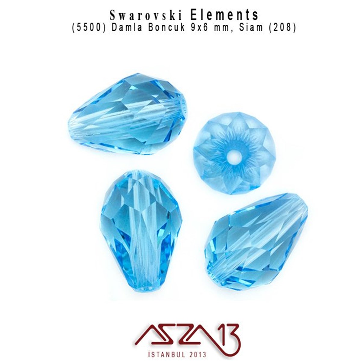 Swarovski Elements Bead, Kristal BoncukSWAROVSKI®  ELEMENTSSwarovski5500 379 (Indicolite) Bead (Damla Boncuk) 9x6 mm / 6 Adet