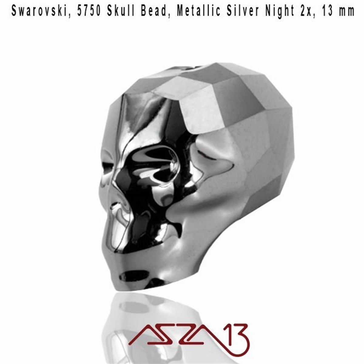 Swarovski Elements Bead, Kristal BoncukSWAROVSKI®  ELEMENTSSwarovskiSwarovski 5750 Metallic Silver Night 2x (Skull Bead) 13 mm Kurukafa Boncuk