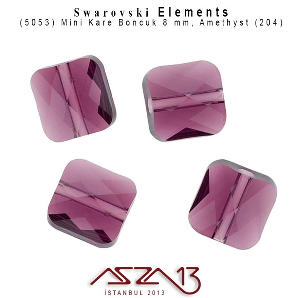 Swarovski Elements Bead, Kristal BoncukSWAROVSKI®  ELEMENTSSwarovski5053 204 (Amethyst) Mini Square Bead (Mini Kare Boncuk) 8 mm / 4 Adet