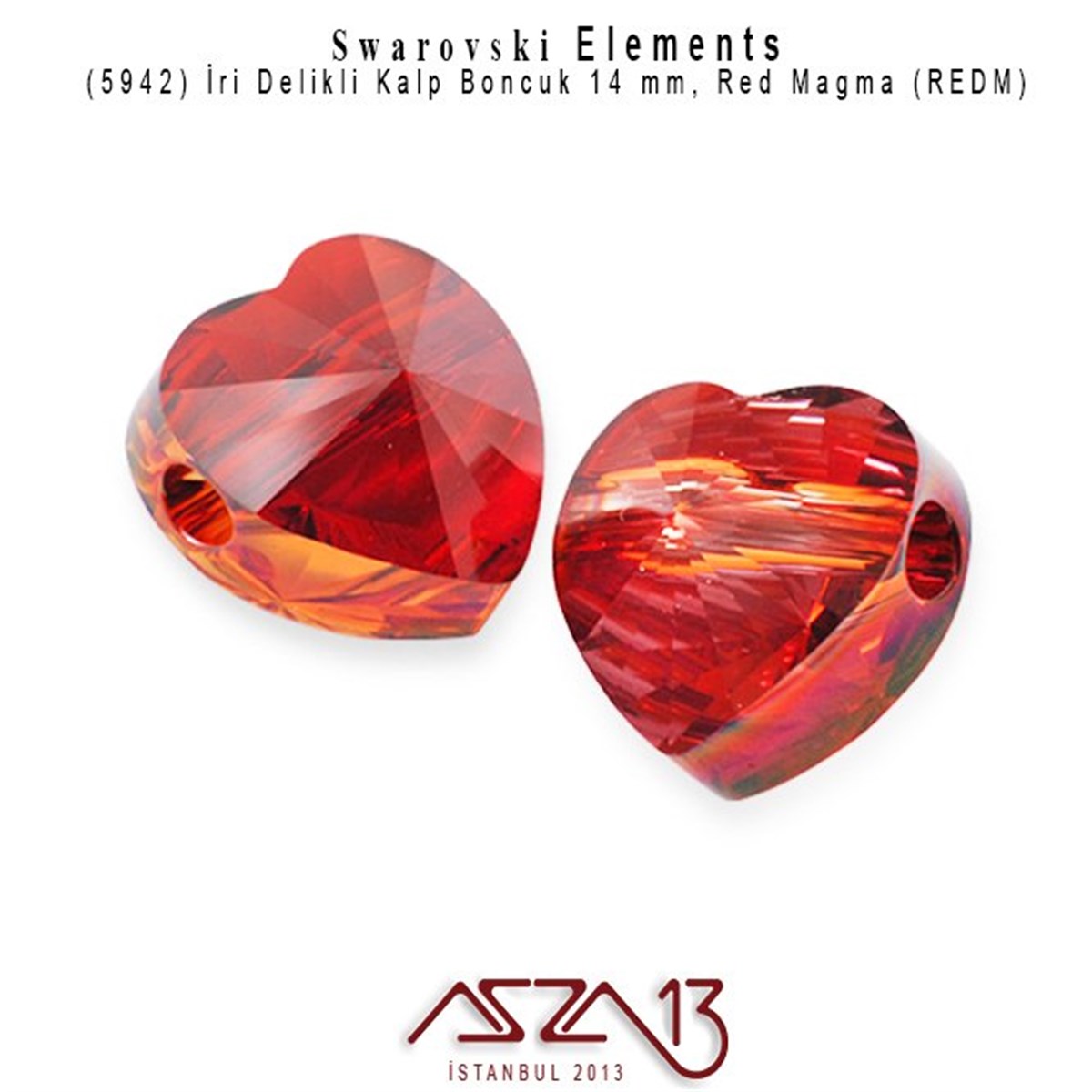 Swarovski Elements Bead, Kristal BoncukSWAROVSKI®  ELEMENTSSwarovski5942 001 REDM (Red Magma) Heart Bead, (Büyük Delikli Kalp Boncuk) 14 mm / 1 Adet