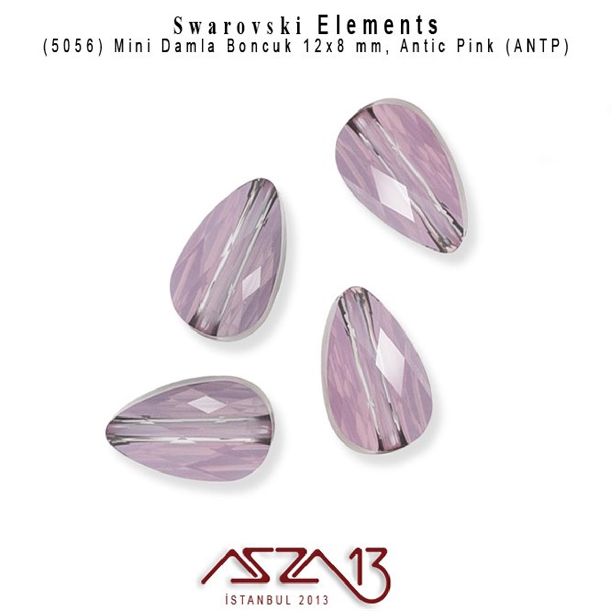 Swarovski Elements Bead, Kristal BoncukSWAROVSKI®  ELEMENTSSwarovski5056 001 ANTP (Crystal Antik Pink) Mini Drop Bead (Mini Damla Boncuk) 12x8 mm / 4 Adet