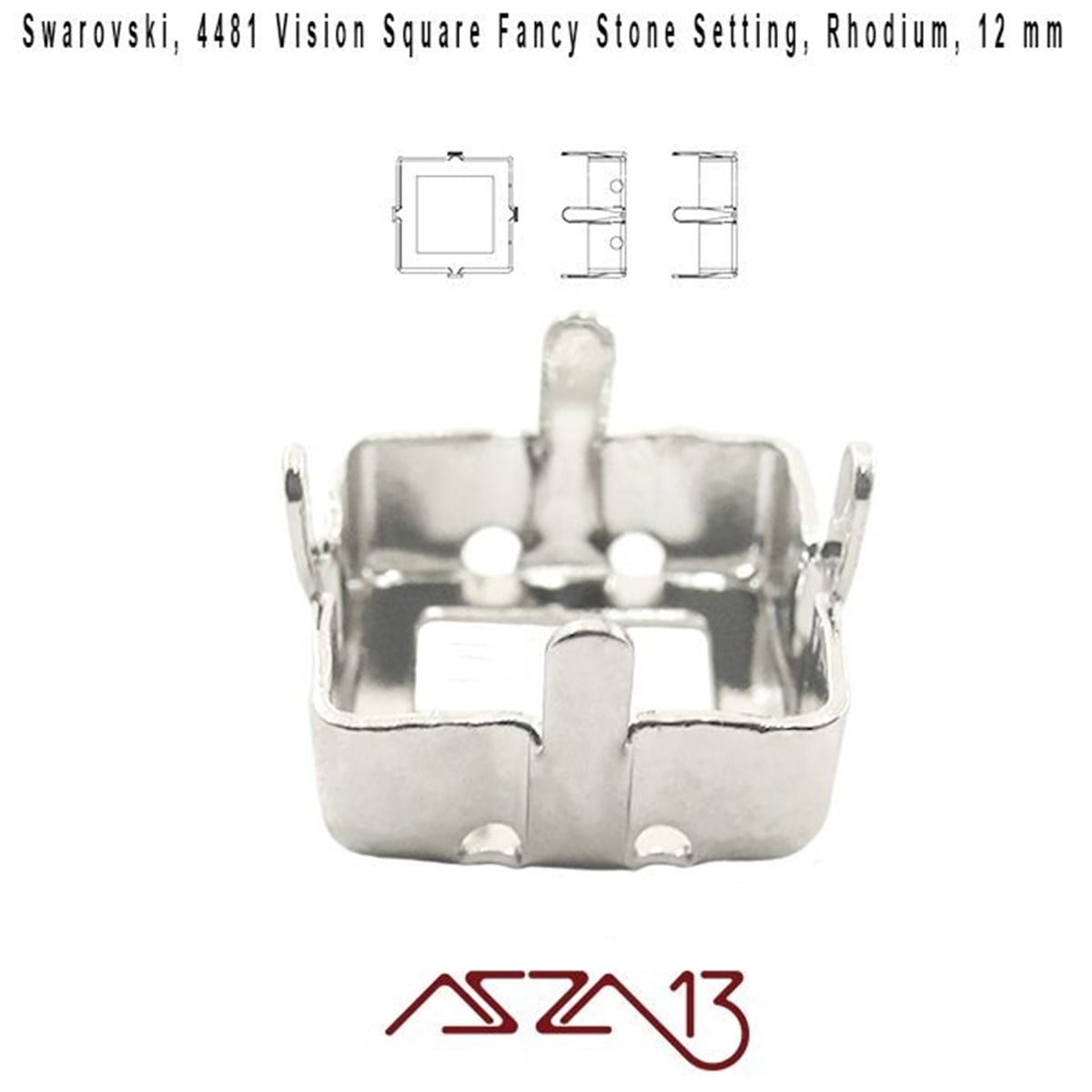 Swarovski Elements Fancy Stone, Taş Yuva, Kasa MontürleriSWAROVSKI®  ELEMENTSSwarovskiSwarovski 4481S Rhodium (Fancy Stone Setting) 12 mm Kare Taş Yuvası / 1 Adet