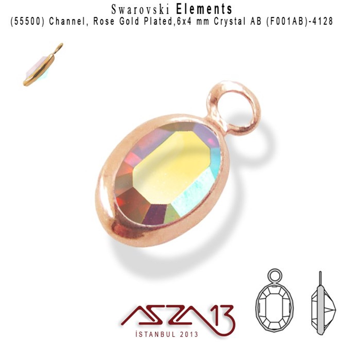 Swarovski Elements Findings, Kristal Ara MalzemelerSWAROVSKI®  ELEMENTSSwarovski55500 F001AB 4128 (AB Crystal) 6 x 4 mm Rose Gold Plated Linked / 1 Adet