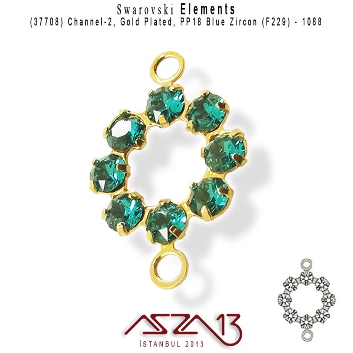 Swarovski Elements Findings, Kristal Ara MalzemelerSWAROVSKI®  ELEMENTSSwarovski37708 F229 (Blue Zircon) 1088 PP 18 Gold Plated Linked / 1 Adet