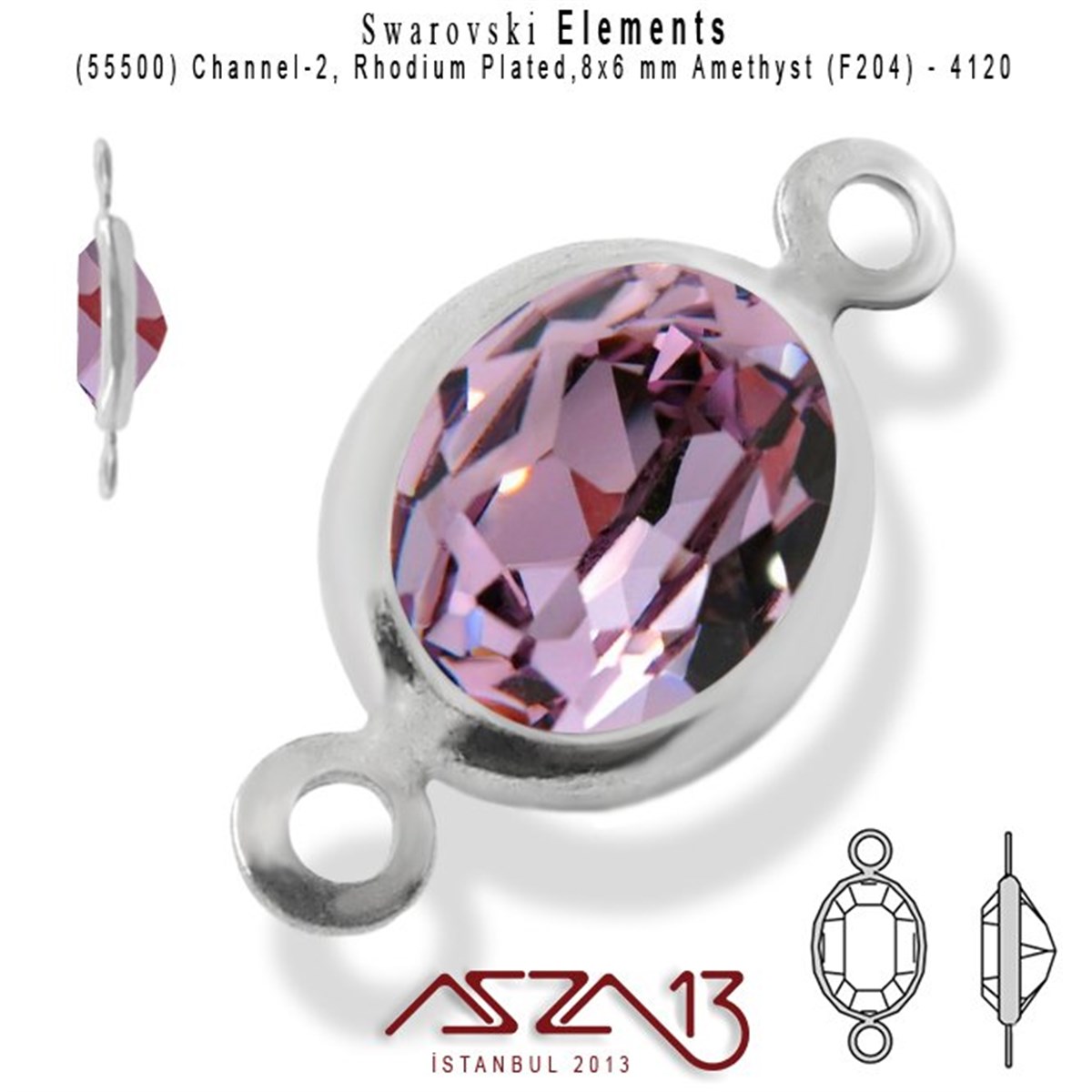 Swarovski Elements Findings, Kristal Ara MalzemelerSWAROVSKI®  ELEMENTSSwarovski55500 F204 4120 (Amethyst) 8x6 mm Rhodium Plated Linked / 1 Adet