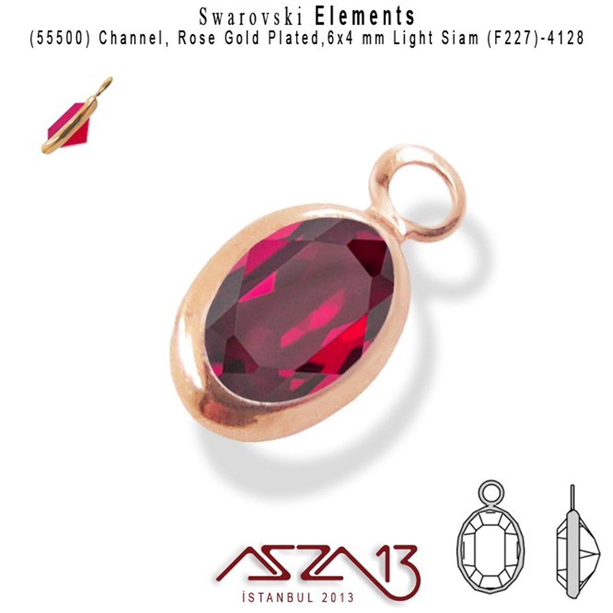Swarovski Elements Findings, Kristal Ara MalzemelerSWAROVSKI®  ELEMENTSSwarovski55500 F227 4128 (Lt. Siam) 6 x 4 mm Rose Gold Plated Linked / 1 Adet