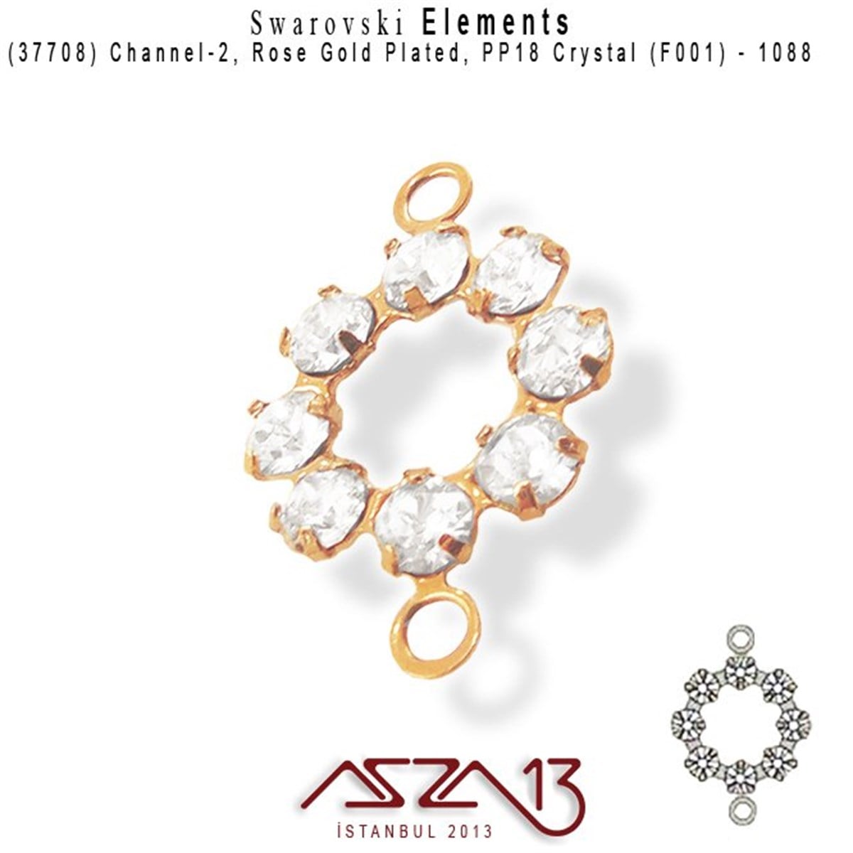 Swarovski Elements Findings, Kristal Ara MalzemelerSWAROVSKI®  ELEMENTSSwarovski37708 F001 (Crystal) 1088 PP 18 Rose Gold Plated Linked / 1 Adet