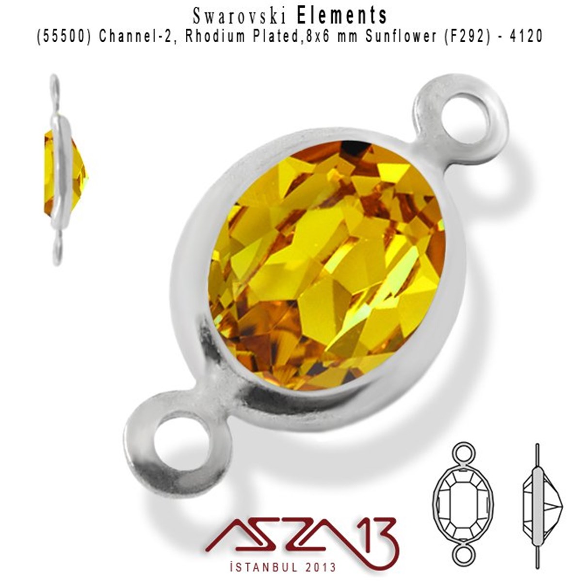 Swarovski Elements Findings, Kristal Ara MalzemelerSWAROVSKI®  ELEMENTSSwarovski55500 F292 4120 (Sunflower) 8x6 mm Rhodium Plated Linked / 1 Adet