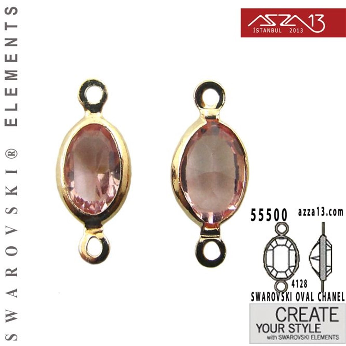 Swarovski Elements Findings, Kristal Ara MalzemelerSWAROVSKI®  ELEMENTSSwarovski55500 F223 4128 (Lt. Rose) 6 x 4 mm Rose Gold Plated Linked / 1 Adet