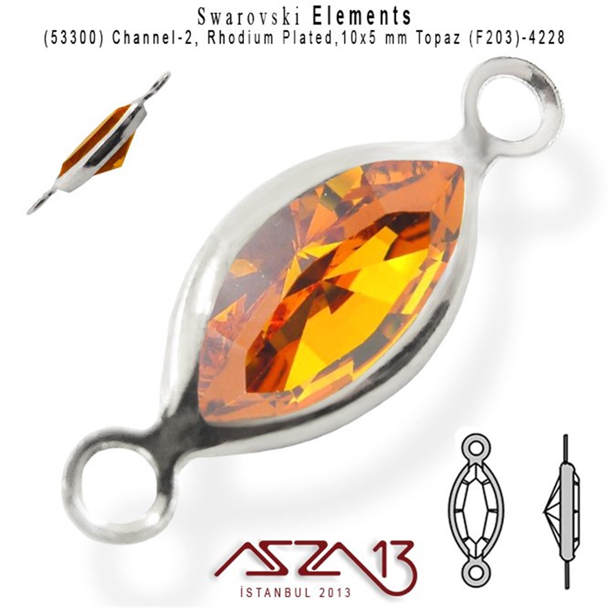 Swarovski Elements Findings, Kristal Ara MalzemelerSWAROVSKI®  ELEMENTSSwarovski53300 F203 4228 (Topaz) 10x5 mm Rhodium Plated Linked / 1 Adet