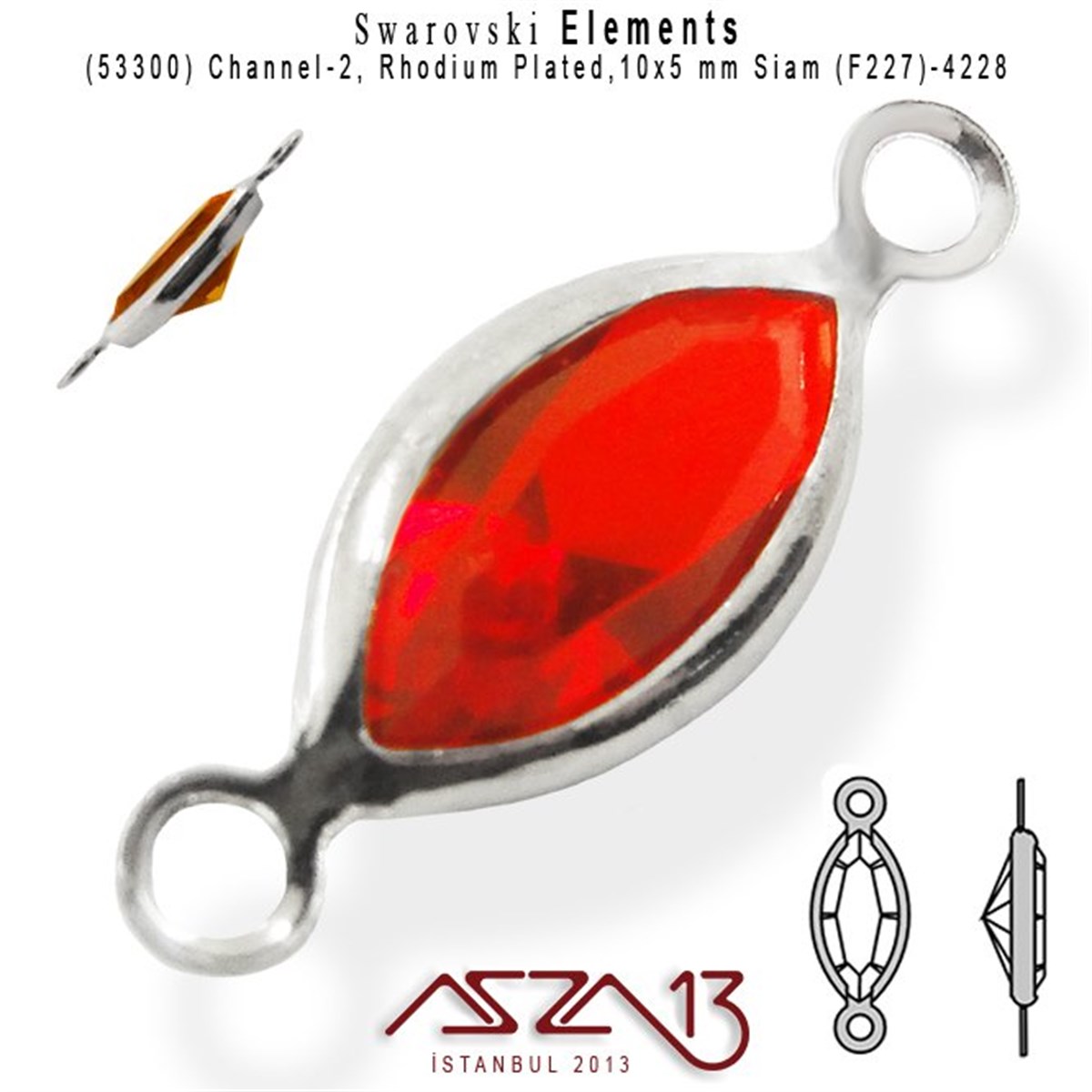 Swarovski Elements Findings, Kristal Ara MalzemelerSWAROVSKI®  ELEMENTSSwarovski53300 F227 4228 (Lt. Siam) 10x5 mm Rhodium Plated Linked / 1 Adet