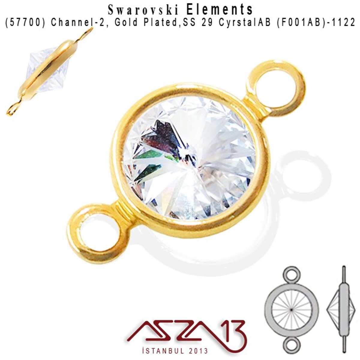 Swarovski Elements Findings, Kristal Ara MalzemelerSWAROVSKI®  ELEMENTSSwarovski57700 F001AB 1122 (AB Crystal) SS 29 Gold Plated Linked / 1 Adet