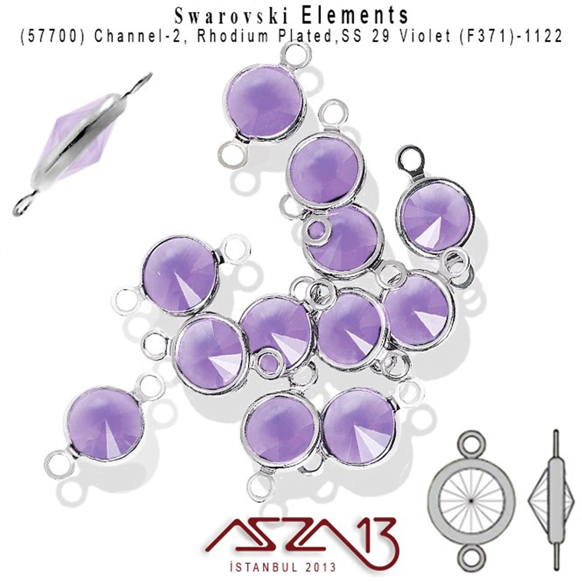 Swarovski Elements Findings, Kristal Ara MalzemelerSWAROVSKI®  ELEMENTSSwarovski57700 F371 1122 (Violet) SS 29 Rhodium Plated Linked / 1 Adet
