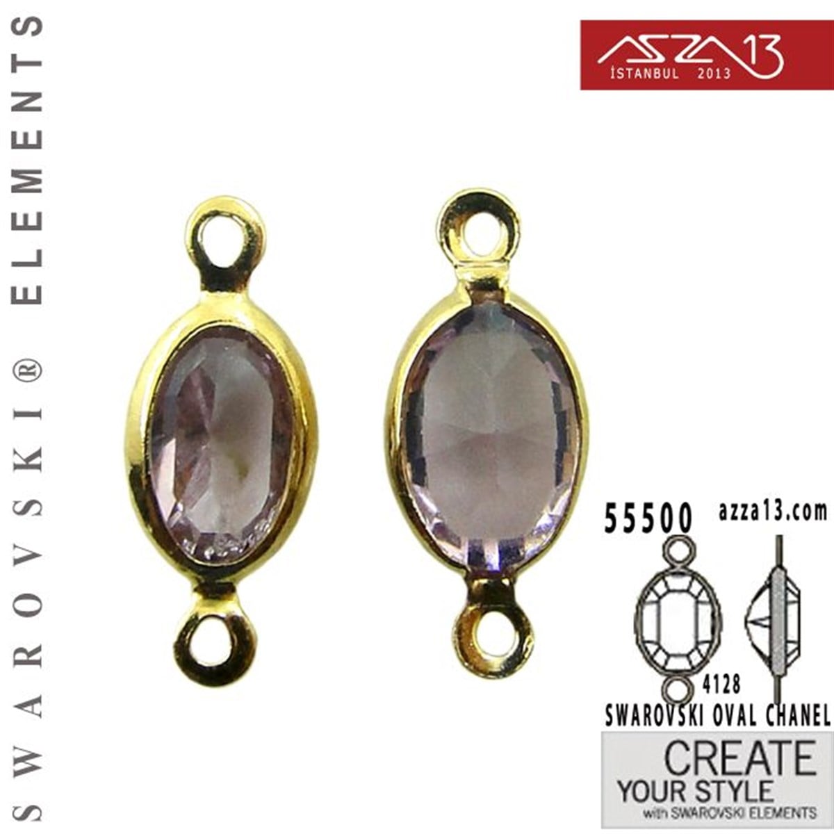 Swarovski Elements Findings, Kristal Ara MalzemelerSWAROVSKI®  ELEMENTSSwarovski55500 F212 4128 (Lt. Amethyst) 6 x 4 mm Gold Plated Linked / 1 Adet