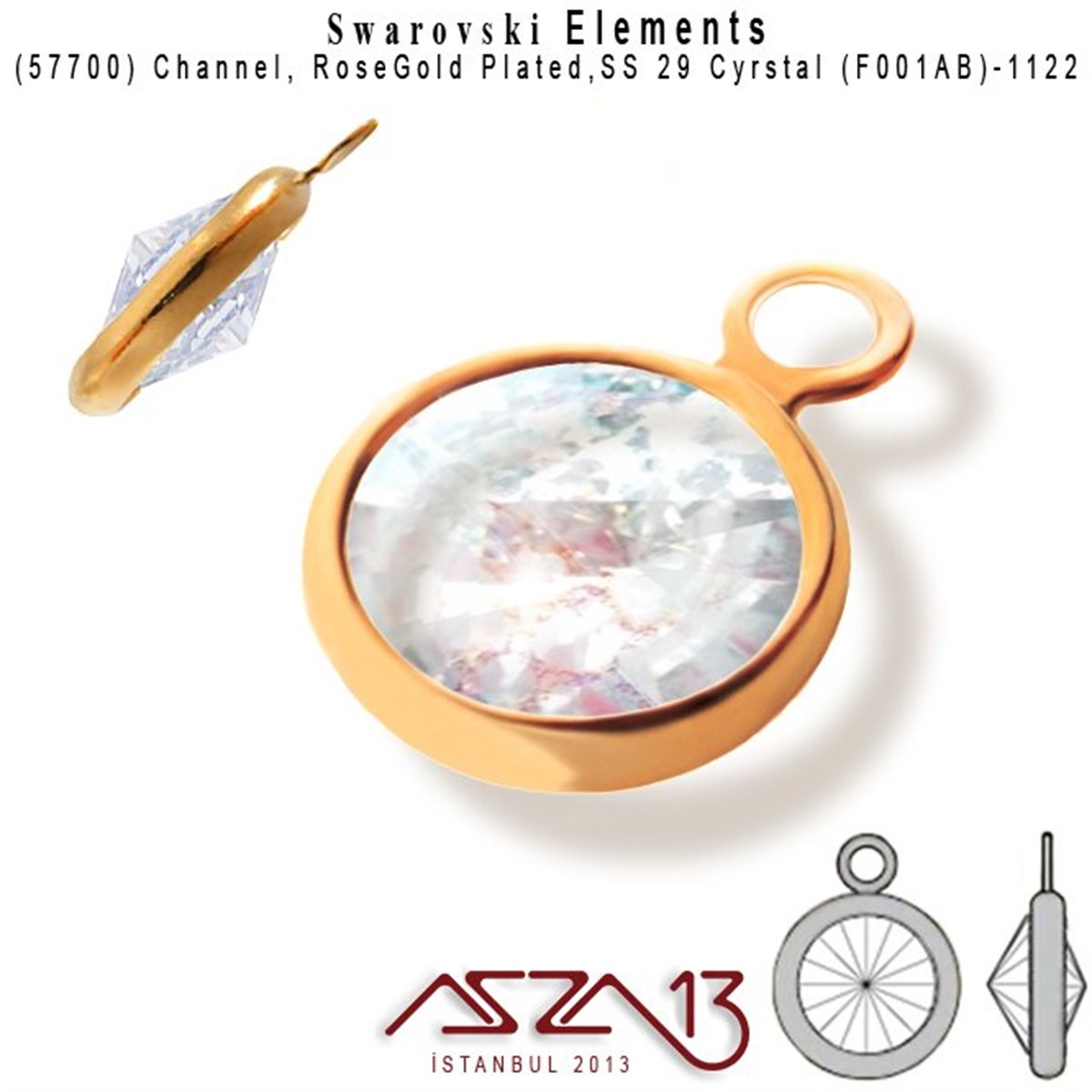 Swarovski Elements Findings, Kristal Ara MalzemelerSWAROVSKI®  ELEMENTSSwarovski57700 F001AB 1122 (AB Crystal) SS 29 Rose Gold Plated Linked / 1 Adet