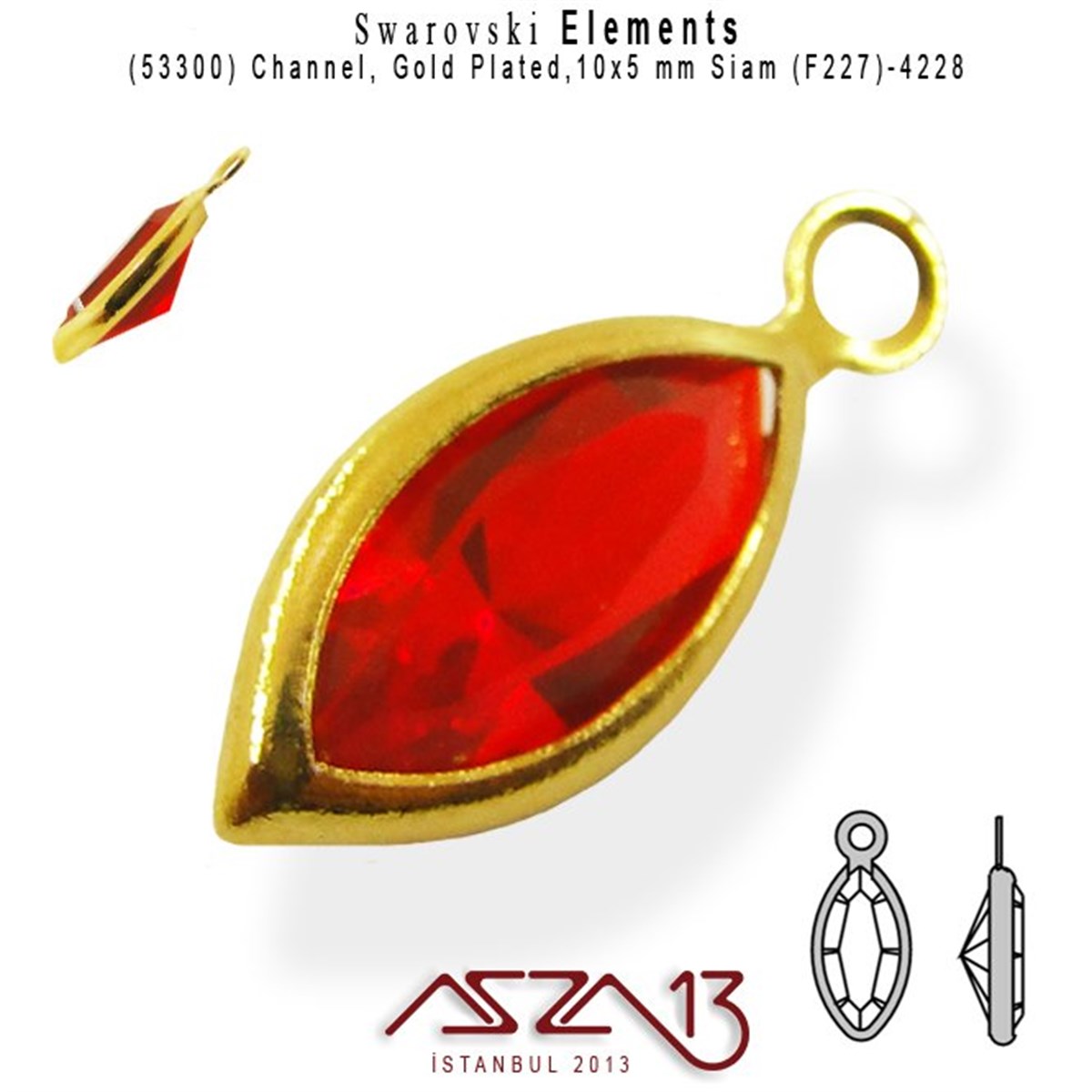 Swarovski Elements Findings, Kristal Ara MalzemelerSWAROVSKI®  ELEMENTSSwarovski53300 F227 4228 (Lt. Siam) 10x5 mm Gold Plated Linked / 1 Adet